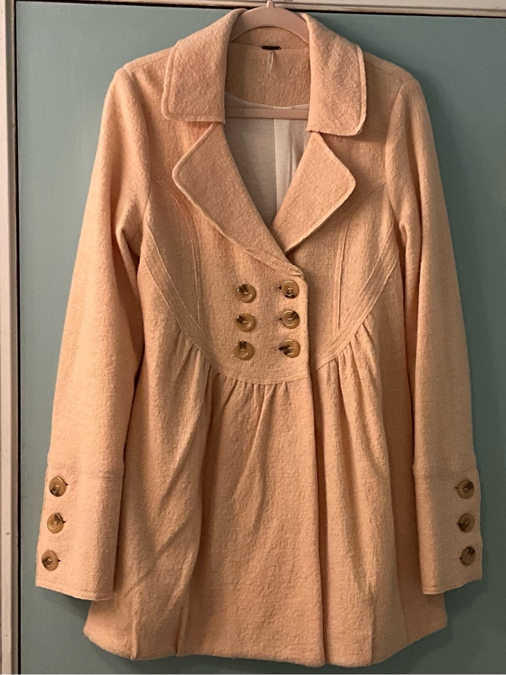 Free People Peach Double-Breasted Baby-Doll Coat